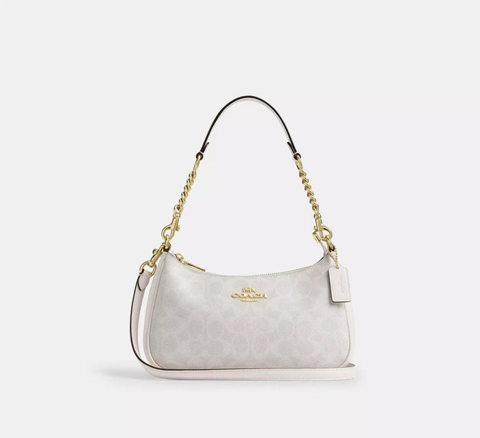 Coach Women's Teri Shoulder Bag Signature Canvas Chalk White NWT