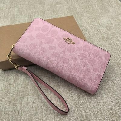 Long Zip Around Wallet In Signature Canvas CW778 Powder Pink