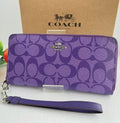 COACH C4452 Long Zip Around Wallet with Detachable Strap Signature Canvas Sport Purple