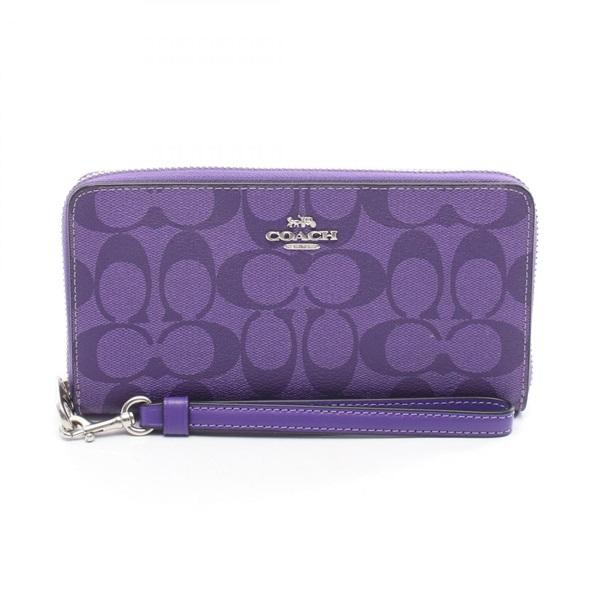 COACH,Zip-around Long wallet with Strap, C4452,Signature, Purple