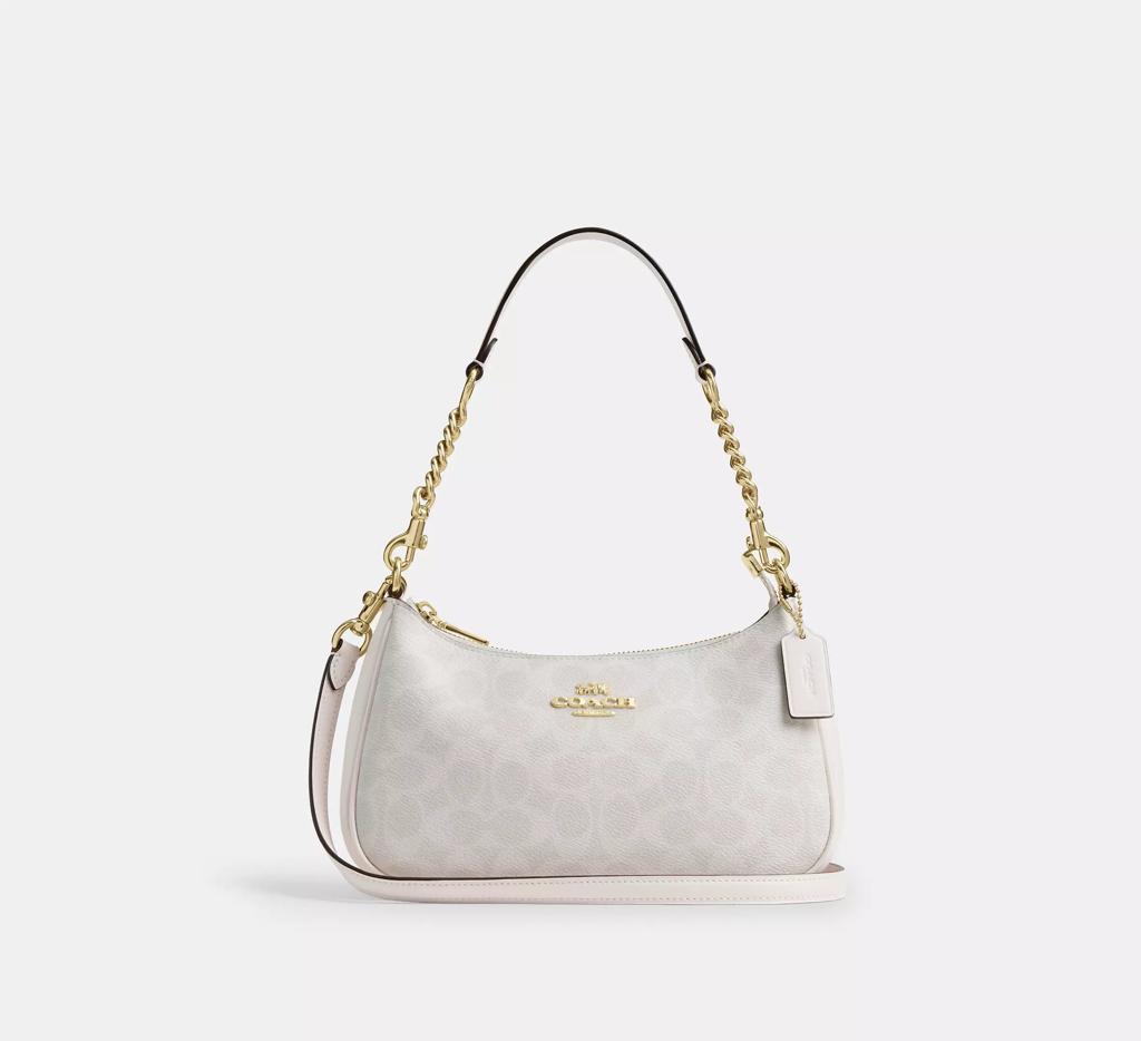 Coach Women's Teri Shoulder Bag Signature Canvas Chalk White NWT