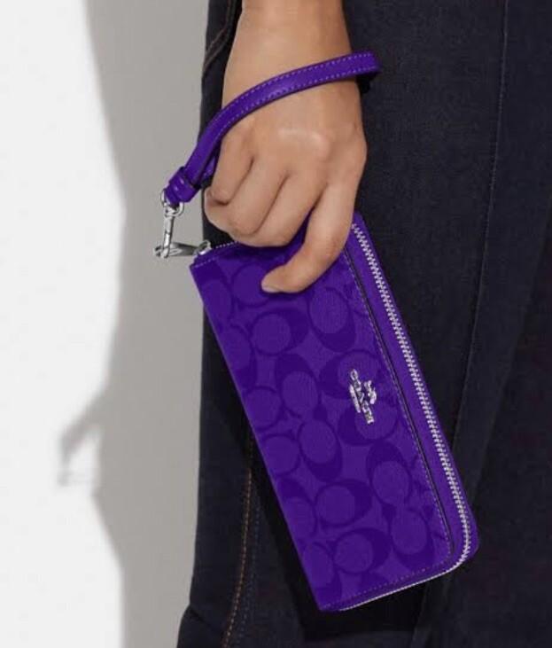 COACH,Zip-around Long wallet with Strap, C4452,Signature, Purple